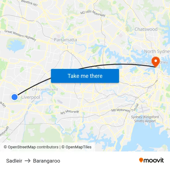 Sadleir to Barangaroo map