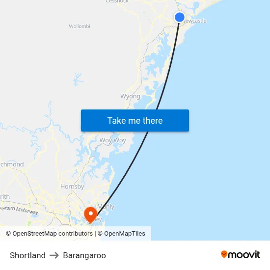 Shortland to Barangaroo map