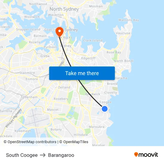 South Coogee to Barangaroo map