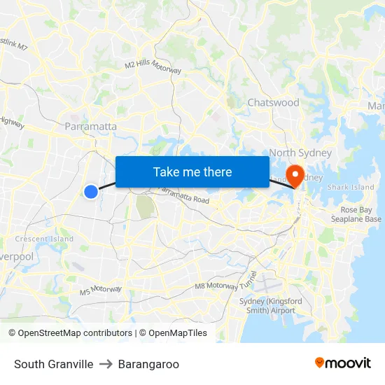 South Granville to Barangaroo map