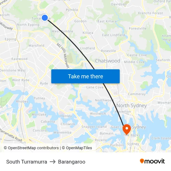 South Turramurra to Barangaroo map