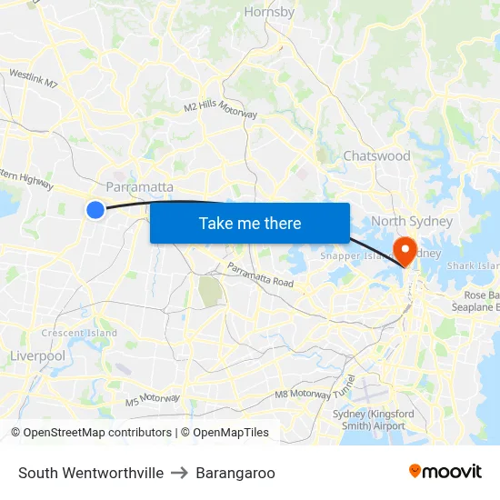 South Wentworthville to Barangaroo map