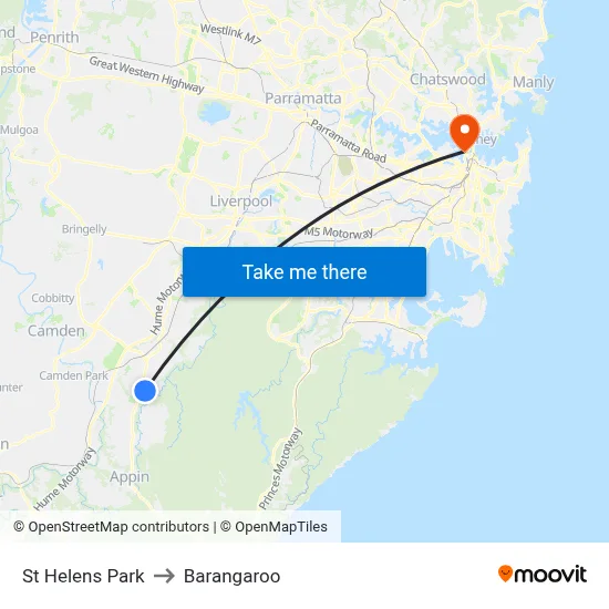 St Helens Park to Barangaroo map