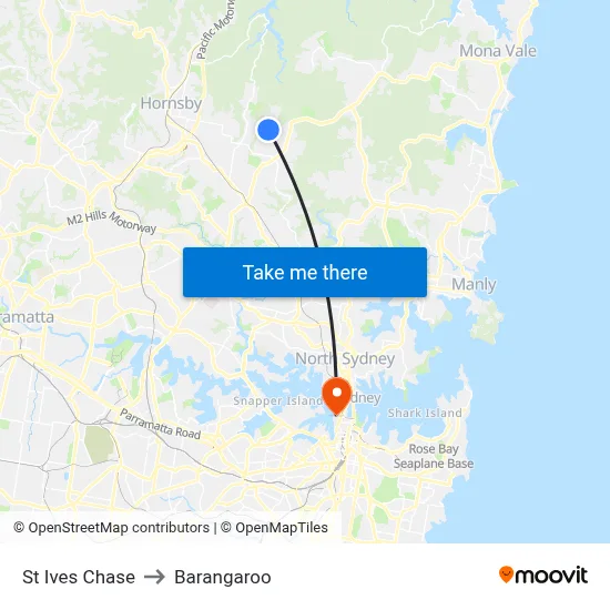 St Ives Chase to Barangaroo map