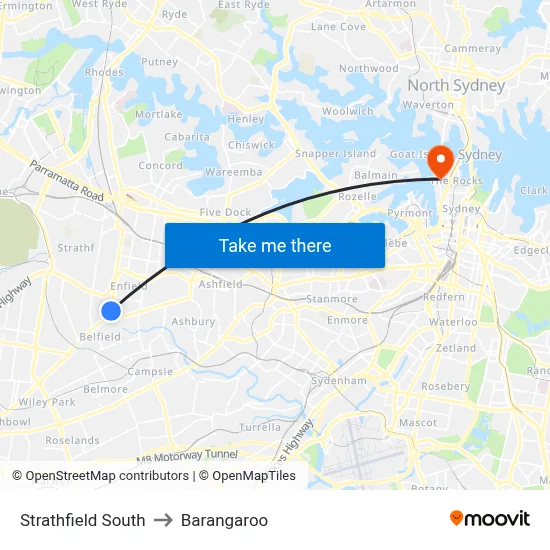 Strathfield South to Barangaroo map