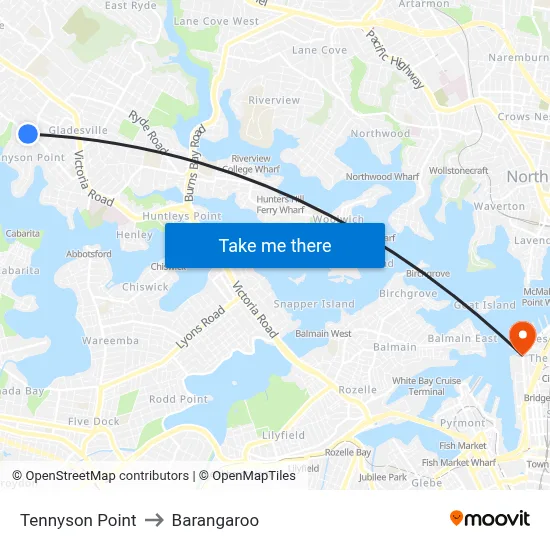 Tennyson Point to Barangaroo map