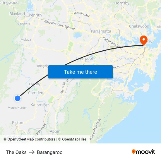 The Oaks to Barangaroo map