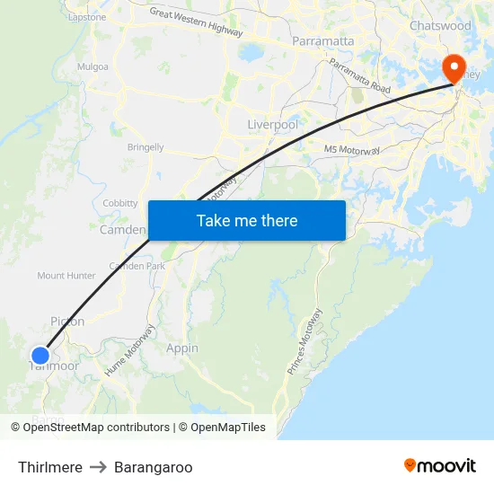 Thirlmere to Barangaroo map