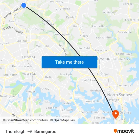 Thornleigh to Barangaroo map
