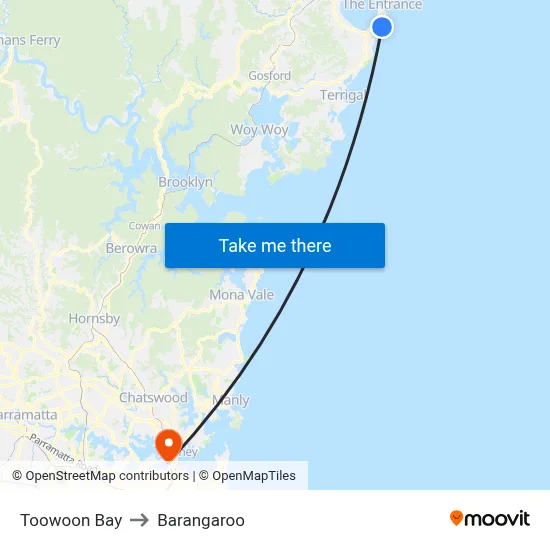 Toowoon Bay to Barangaroo map