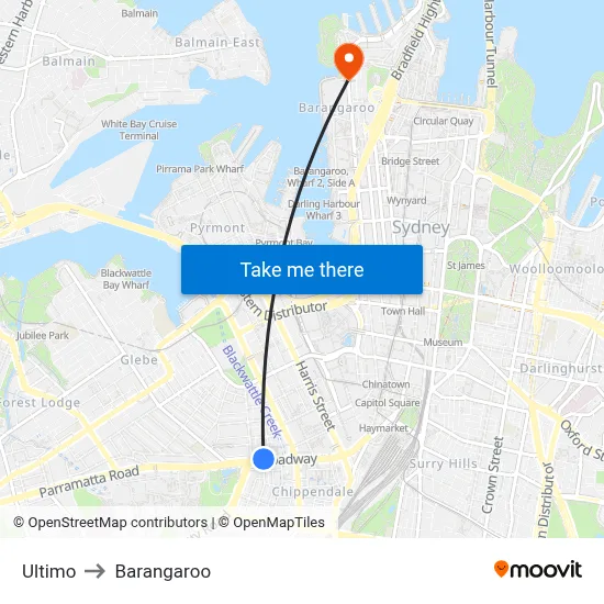 Ultimo to Barangaroo map