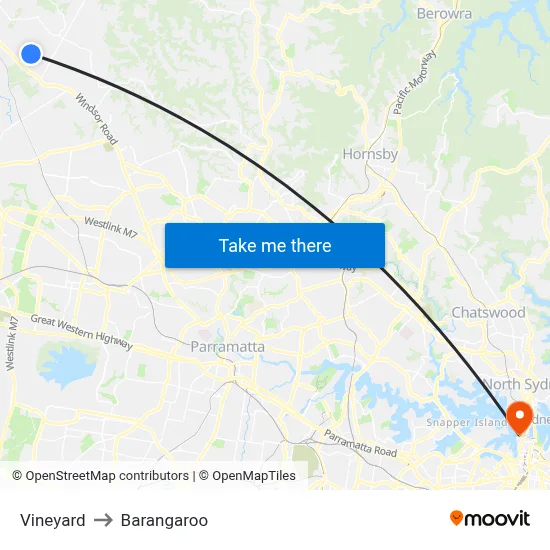 Vineyard to Barangaroo map