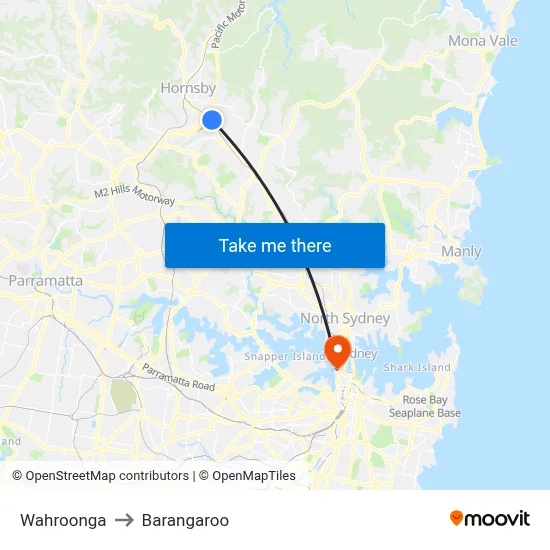 Wahroonga to Barangaroo map