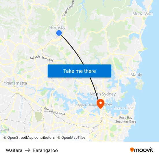 Waitara to Barangaroo map