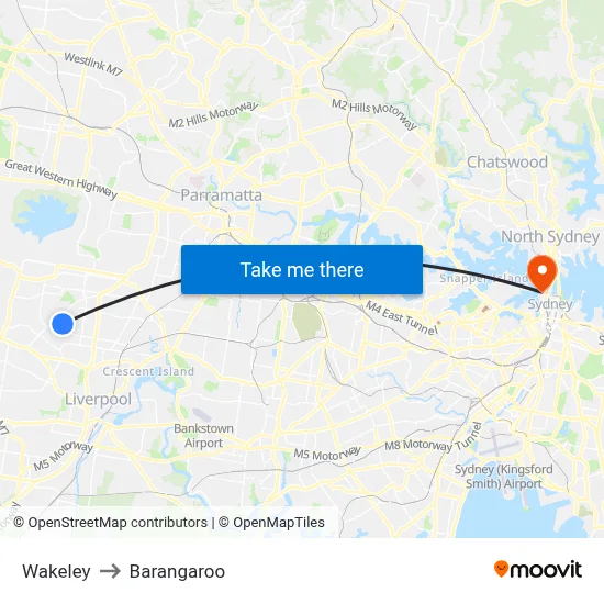 Wakeley to Barangaroo map