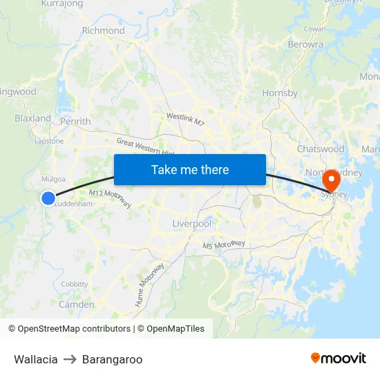 Wallacia to Barangaroo map