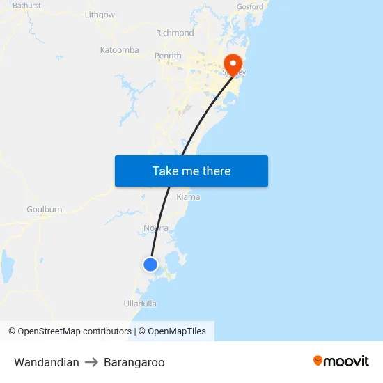Wandandian to Barangaroo map