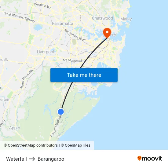 Waterfall to Barangaroo map