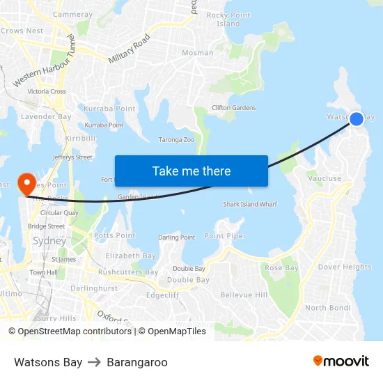 Watsons Bay to Barangaroo map