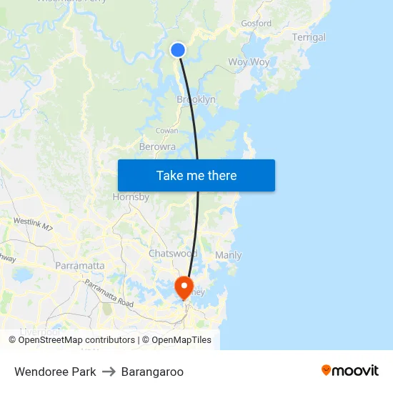 Wendoree Park to Barangaroo map