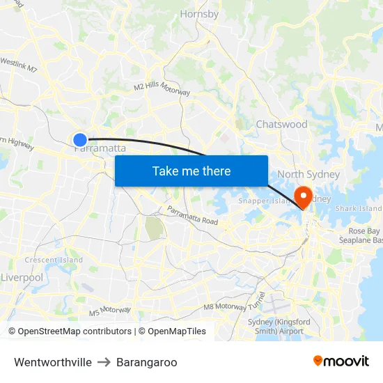Wentworthville to Barangaroo map