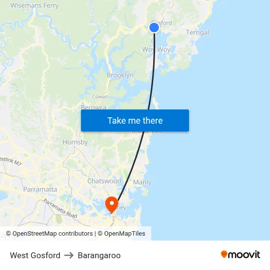 West Gosford to Barangaroo map