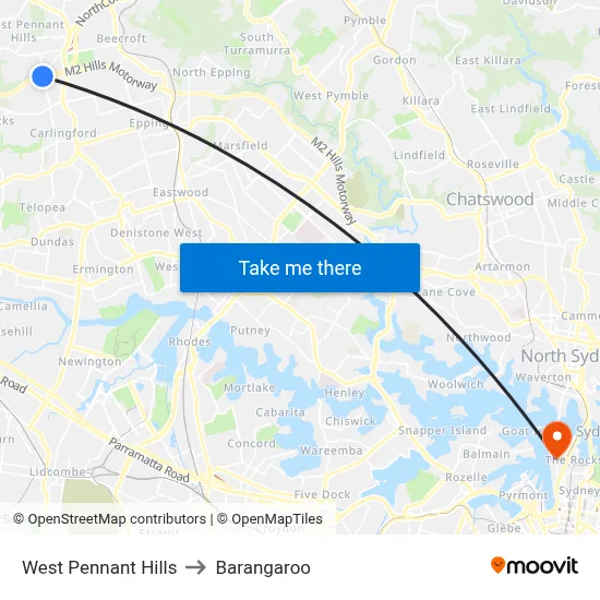 West Pennant Hills to Barangaroo map