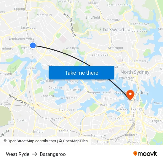 West Ryde to Barangaroo map