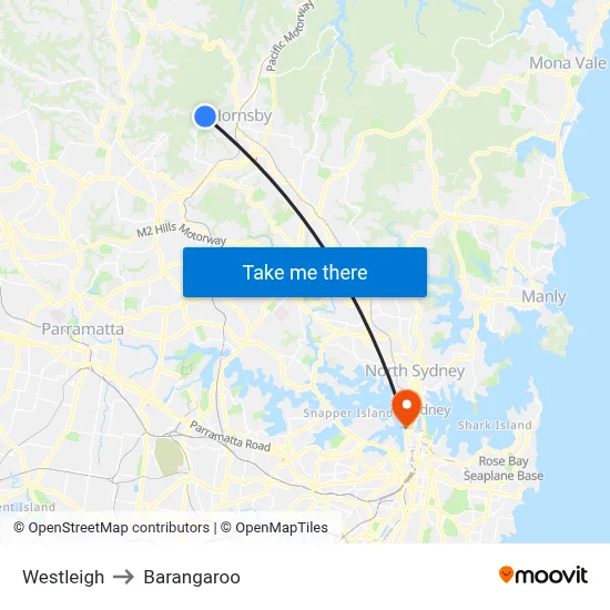 Westleigh to Barangaroo map