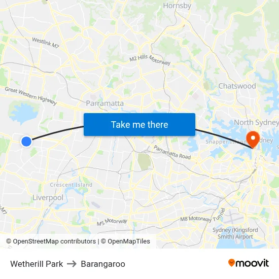 Wetherill Park to Barangaroo map