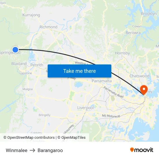 Winmalee to Barangaroo map