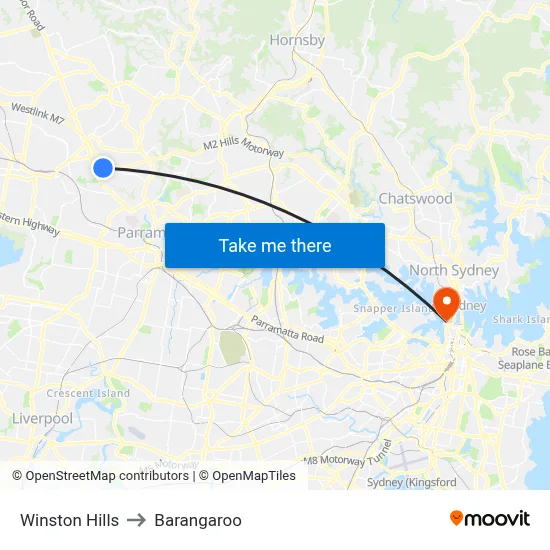 Winston Hills to Barangaroo map