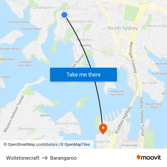 Wollstonecraft to Barangaroo map