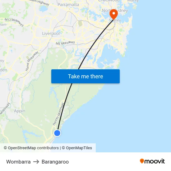 Wombarra to Barangaroo map