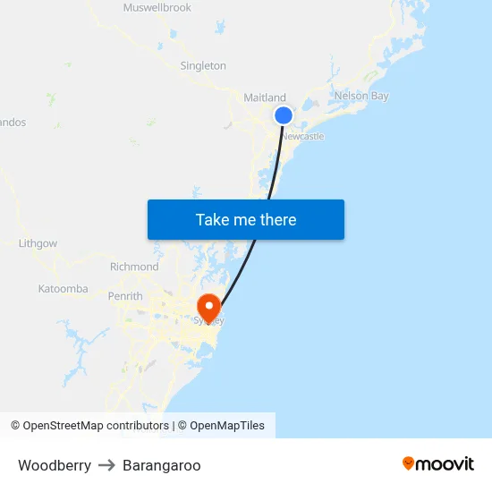 Woodberry to Barangaroo map