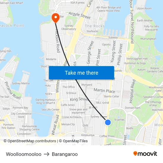 Woolloomooloo to Barangaroo map