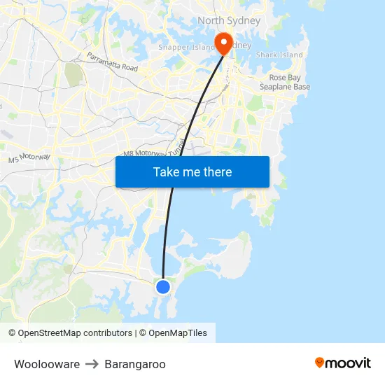Woolooware to Barangaroo map