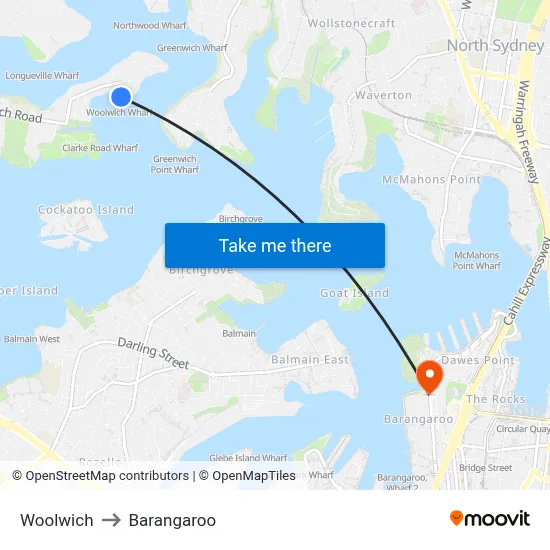 Woolwich to Barangaroo map