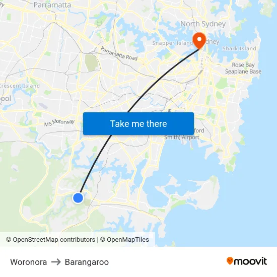 Woronora to Barangaroo map