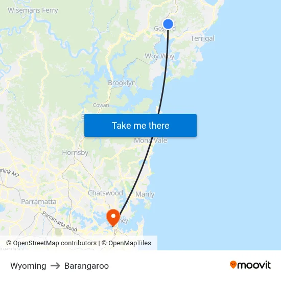 Wyoming to Barangaroo map