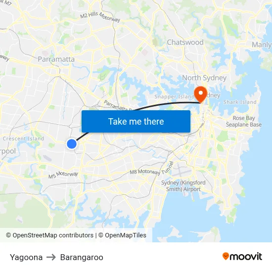 Yagoona to Barangaroo map