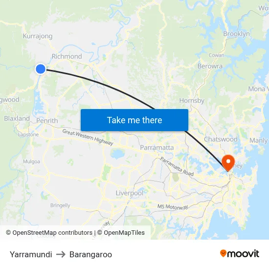 Yarramundi to Barangaroo map