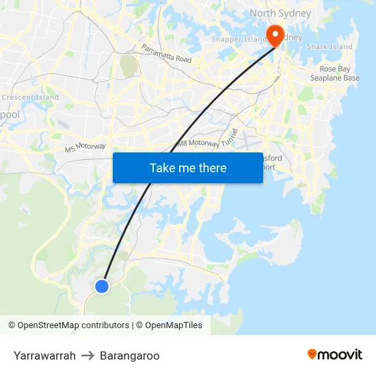 Yarrawarrah to Barangaroo map