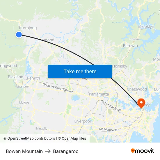 Bowen Mountain to Barangaroo map