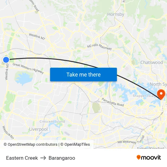 Eastern Creek to Barangaroo map
