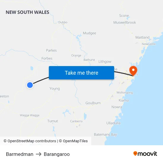 Barmedman to Barangaroo map