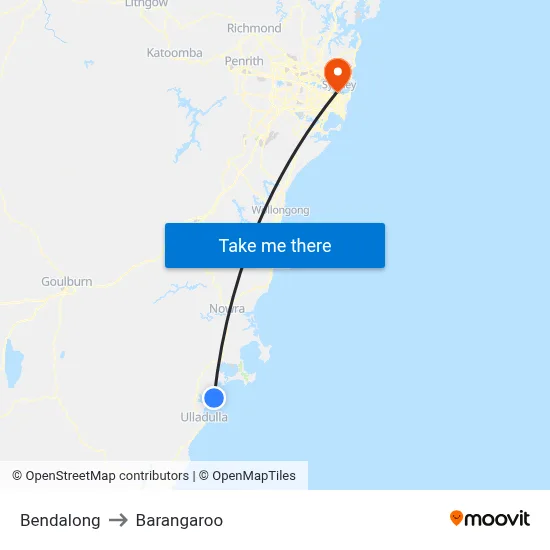 Bendalong to Barangaroo map