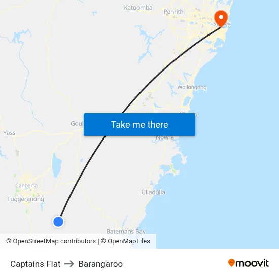 Captains Flat to Barangaroo map
