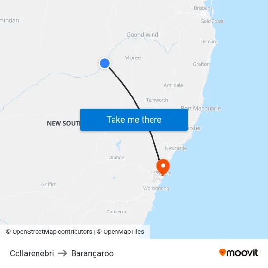 Collarenebri to Barangaroo map