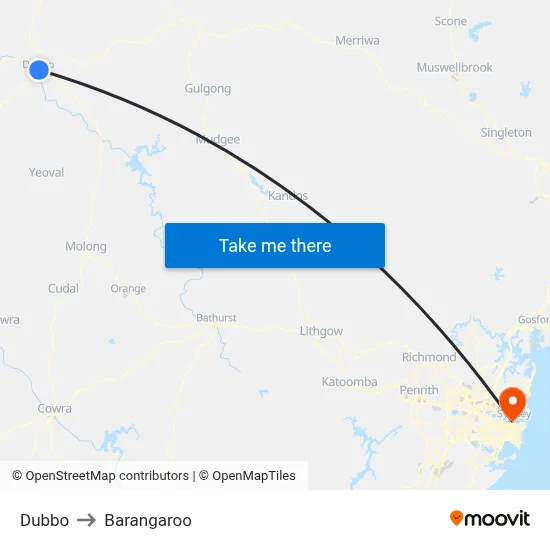 Dubbo to Barangaroo map